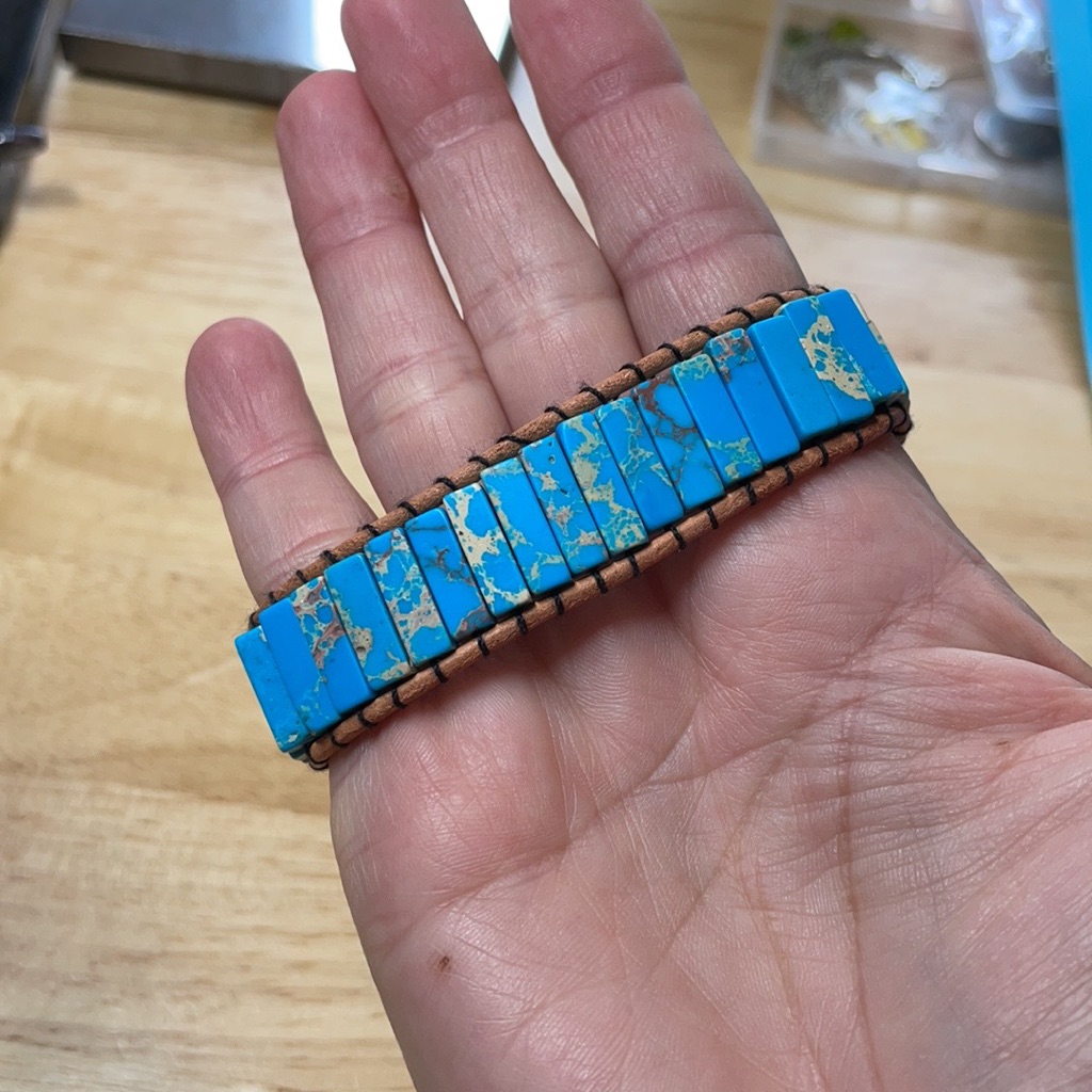 New Turquoise Type Bracelet With Brooch Latch.
